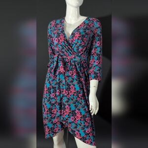 Chic Floral Long Sleeve Dress in Blue and Pink. I Have In Sizes 4, 6 & 8